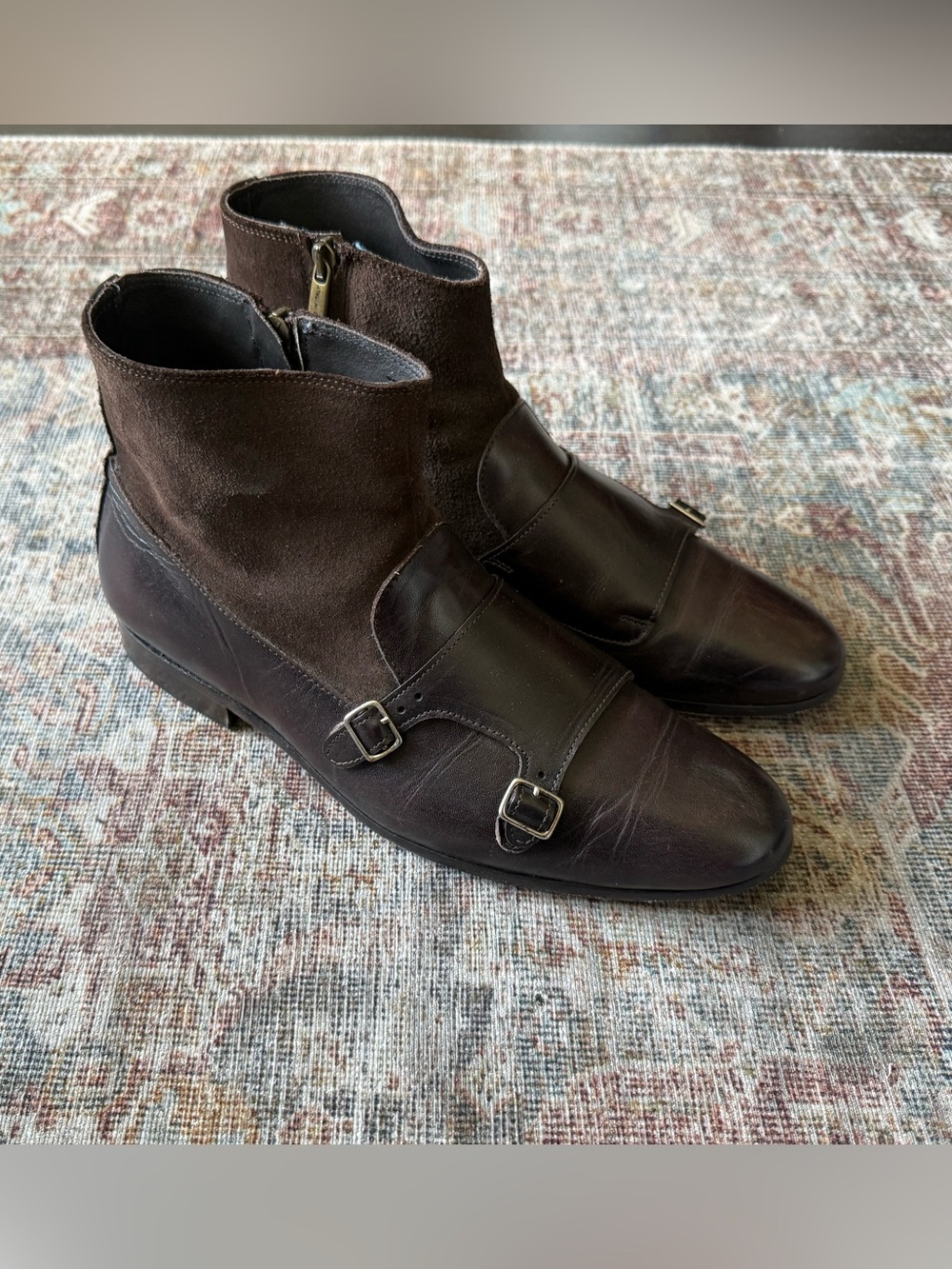 VERO CUOIO Men's Double Monk Strap Ankle Boots in Dark Brown size 10